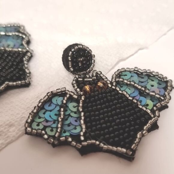 EVIL EYES BAT sequin beaded halloween fun cute spooky earrings - Picture 5 of 8